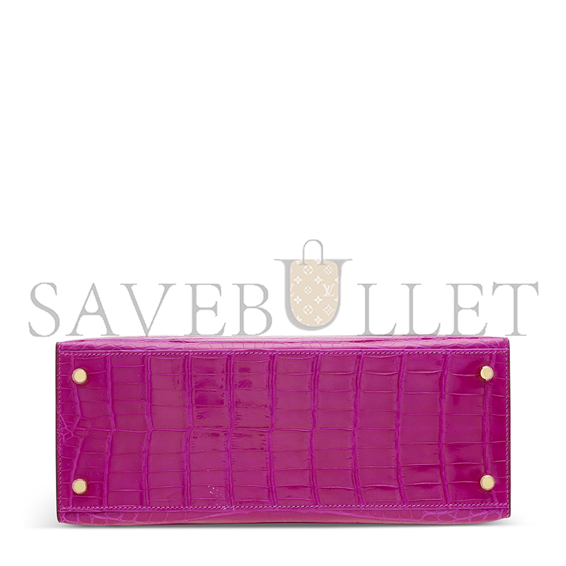 H**mes master a shiny rose schÉhÉrazade niloticus crocodile sellier kelly 28 with gold hardware (28*22*10cm)